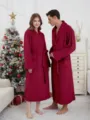Bata larga de franela para parejas invierno grueso calido ropa de dormir roja para hombres mujeres - Burdeos