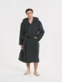 Herren Winter warmer Plüsch Kapuzen Bademantel mit Zopfmuster, gemütlicher Fleece Hausanzug. - Dunkelgrau - Herren