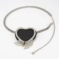 Damen herzförmige Strass Taillenkette Tasche Mode trendige Metallkette Umhängetasche Mini Tasche - Quaste Herz (Stil C)