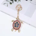 Charming evil eye turtle keychain alloy metal cute bag pendant car keyring accessory - Rhinestone Turtle / 1 Piece / Fuschia