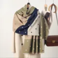 Cozy color block heart patterned winter scarf for women, thick warm cashmere-feel shawl. - Patchwork Heart - Green