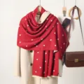 Red cashmere feel winter scarf with cute white heart pattern warm long shawl for women - Small Heart Pattern - Red