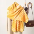 Damen Kaschmir Gefühl kariert Schal Winter warm Schultertuch modische Karo Wickel Stil - Gelb Kariert