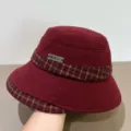 Κόκκινο μάλλινο καπέλο bucket για γυναίκες, φθινόπωρο χειμώνας κομψό καρό γείσο - M (56-58cm) / Μπορντό