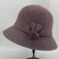 Women winter knitted bucket hat stylish warm wool blend cloche hat for elderly ladies main view - One Size / Mauve With Flower Pom-Pom