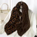 Stylish pleated geometric pattern scarf for women, warm winter fashion shawl and neck warmer. - Style 17