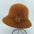 Fashion women autumn winter knitted fuzzy bucket hat brown elegant floral basin cap - One Size / Caramel With Flower Pom-Pom