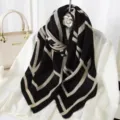 Black and beige geometric print pleated scarf, elegant long shawl for women and daily wear. - Style 14