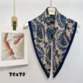 Women's blue and white print square scarf 70x70cm, elegant neckerchief for spring and summer. - RZW16