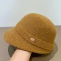 Koreanische Retro Herbst Winter Strick Fischerhut Damen warme breite Krempe Beckenhut chic - M (56-58cm) / Khaki