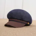Gorra estilo marinero de mezclilla coreana retro con visera marrón, detalle único. - Ajustable / Azul Marino