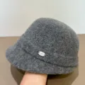 Grey vintage bucket hat for women autumn winter wide brim casual fashion warm basin hat - M (56-58cm) / Gray