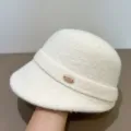 Women's retro knitted bucket hat detail, wide brim winter warm basin hat in off-white. - M (56-58cm) / White