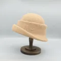 French Hepburn style knitted bucket hat for women, elegant winter warm basin hat, khaki - One Size / Khaki With S-Logo Rolled Edge