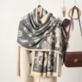 Retro Jacquard Kunstkaschmir Schal Damen Herbst Winter warmer Schal langer Hals Schal - Grau