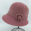 Women winter warm knitted bucket hat plush floral mother basin hat casual fashion style - One Size / Dusty Pink With Dandelion Pom-Pom