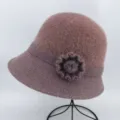 Warm winter knitted bucket hat for women, elegant floral decor cozy brimless mother hat - One Size / Mauve With Dandelion Pom-Pom