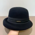 Classic black wool cloche hat for women, elegant vintage felt dome hat with ribbon detail. - M (56-58cm) / Black