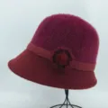 Women winter warm knitted bucket hat elegant wine red fuzzy mother hat with flower detail main - One Size / Wine Red With Dandelion Pom-Pom