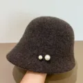 Brauner Woll-Fischerhut für Damen Winter Freizeit Plüsch warme Gesichtsbedeckung Detail - M (56-58cm) / Kaffeebraun