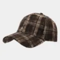 Vintage brown plaid baseball cap with distressed frayed edges, casual streetwear hat. - Adjustable / Dark Brown
