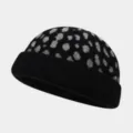 Leopard print knit docker hat, stylish streetwear winter warm roll edge beanie cap detail. - One Size / Black