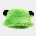 Winter plush bear ear bucket hat green furry warm thick basin cap for outdoor travel - One Size / Green