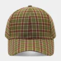 Green plaid baseball cap detail view, featuring classic vintage tartan fabric and structured fit. - Adjustable / Army Green