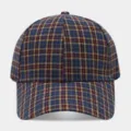 Classic plaid baseball cap featuring retro blue and camel colorblock design for daily outdoor use. - Adjustable / Navy Blue