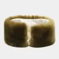 Detailed view of fluffy olive green faux fur wide headband, winter warm ear protector. - Army Green