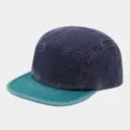 Washed cotton 5-panel flat brim cap detail, retro contrast color skate baseball hat style. - Adjustable / Navy Blue