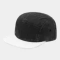 Detailed view of the washed cotton 5-panel camp cap featuring contrasting black crown and white brim. - Adjustable / Black