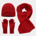 Conjunto de gorro bufanda guantes de punto rojo tres piezas accesorios invierno detalle - Burdeos
