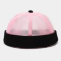 Breathable pink mesh docker cap with black cuff, stylish unisex summer fisherman miki hat. - Adjustable / Pink