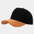 Classic two-tone baseball cap with black crown and brown suede visor for daily casual wear. - Adjustable / Black Body With Caramel Brim