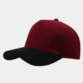 Detail view of the maroon and black colorblock suede baseball cap showing panel texture. - Adjustable / Burgundy Body With Black Brim