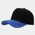 Detail shot of the contrast suede visor baseball cap showing texture and stitching quality. - Adjustable / Black Brim With Royal Blue Brim