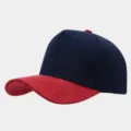 Two-tone 5-panel baseball cap featuring a dark blue crown and red suede brim for men. - Adjustable / Navy Body With Burgundy Brim