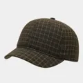 Retro brown plaid short brim baseball cap detail, fine grid fabric texture and curved visor. - Grid Style / Army Green