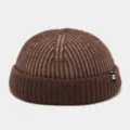 Braune gerippte Strick-Miki-Mütze mit M-Etikett, warme Rollrand-Beanie für Herbst Winter. - Einheitsgröße / Kaffeebraun