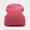 Detalle gorro de punto rojo blanco, gorro lana invierno cálido, boina casual pareja - Talla única / Rosa rojo
