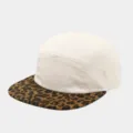 Leopard print five-panel flat brim hat with contrast solid crown, stylish hip-hop streetwear cap. - Adjustable / Beige
