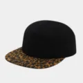 Leopard print brim and solid black five-panel flat cap design, modern hip-hop streetwear style. - Adjustable / Black