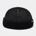 Gorro docker de punto en negro y gris con rayas verticales, vuelta y pequeña etiqueta lateral M. - Talla única / Negro