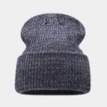 Herbst und Winter melierte Strickmütze warme lässige dicke Mütze für den täglichen Alltag - Einheitsgröße / Marineblau