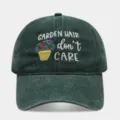 Vintage washed dark green dad hat featuring cute garden hair dont care embroidery design. - Adjustable / Dark Green