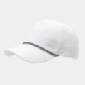 White breathable mesh baseball cap detail showing side perforations and contrast rope. - Adjustable / White