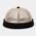 Retro breathable mesh docker cap for men solid color lightweight casual outdoor sailor hat. - Adjustable / Khaki
