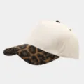 Detailed view of the stylish colorblock baseball cap featuring a chic leopard print brim. - Adjustable / Large Leopard Brim