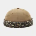 Korean retro leopard print docker cap for men and women, trendy brimless hip-hop hat. - Adjustable / Khaki